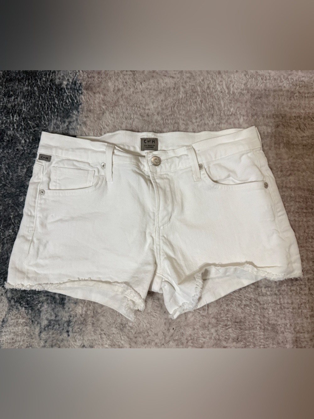 White Denim Frayed Hem Shorts